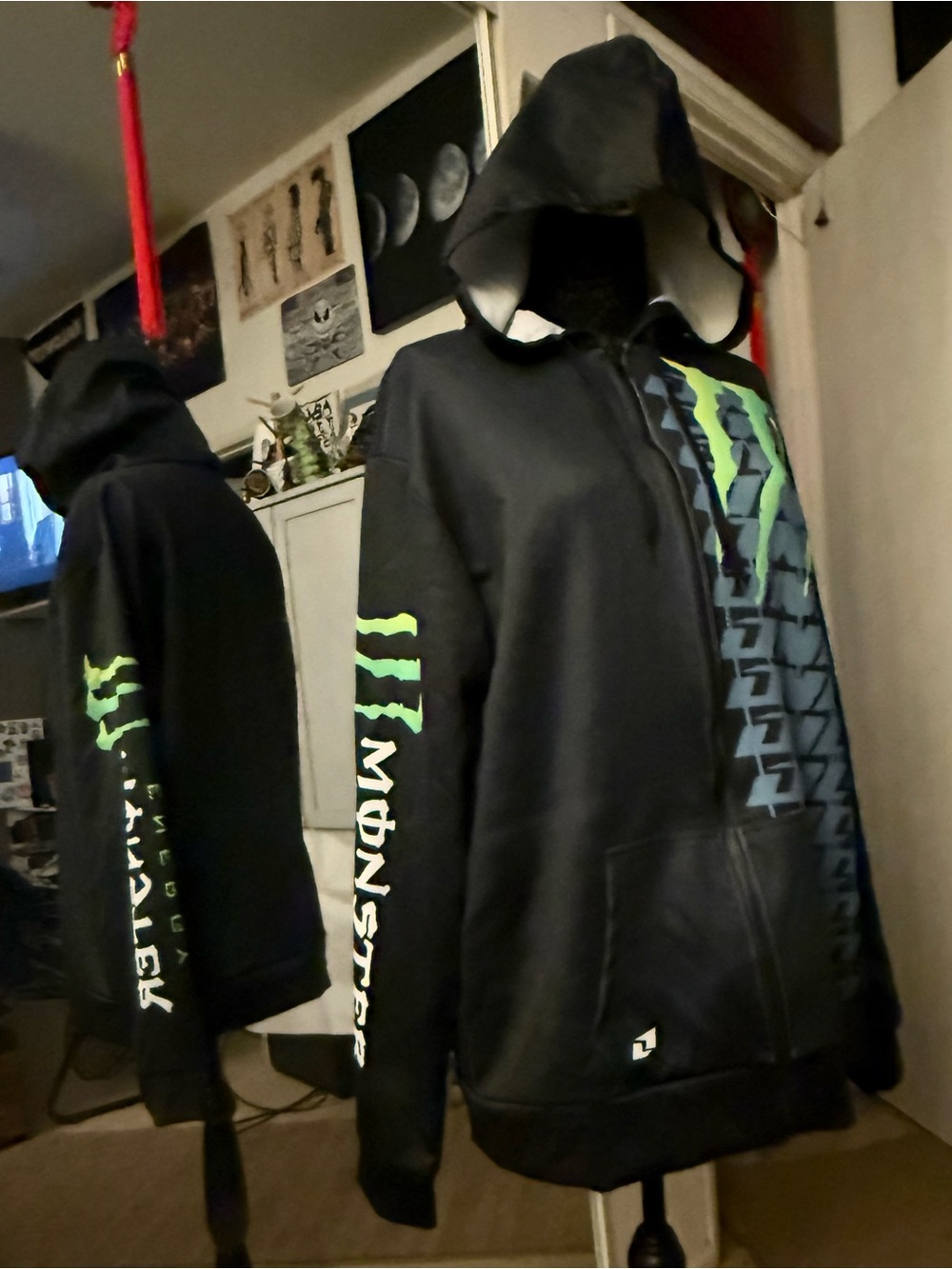 NEW in bag Monster Energy Black Zip-Up Hoodie with drawstring for hood. Men’s XL